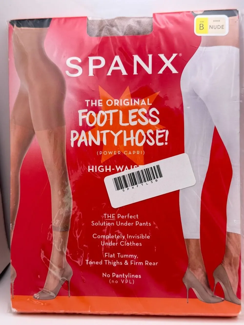 Spanx High-Waist Footless Pantyhose Power Capri Size B Nude Shapewear